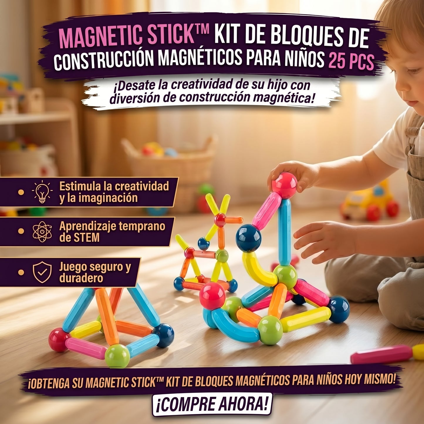 Magnetic Stick™ 3 Kit Bloques De Construcción Magnéticos Para Niños 25 Pcs