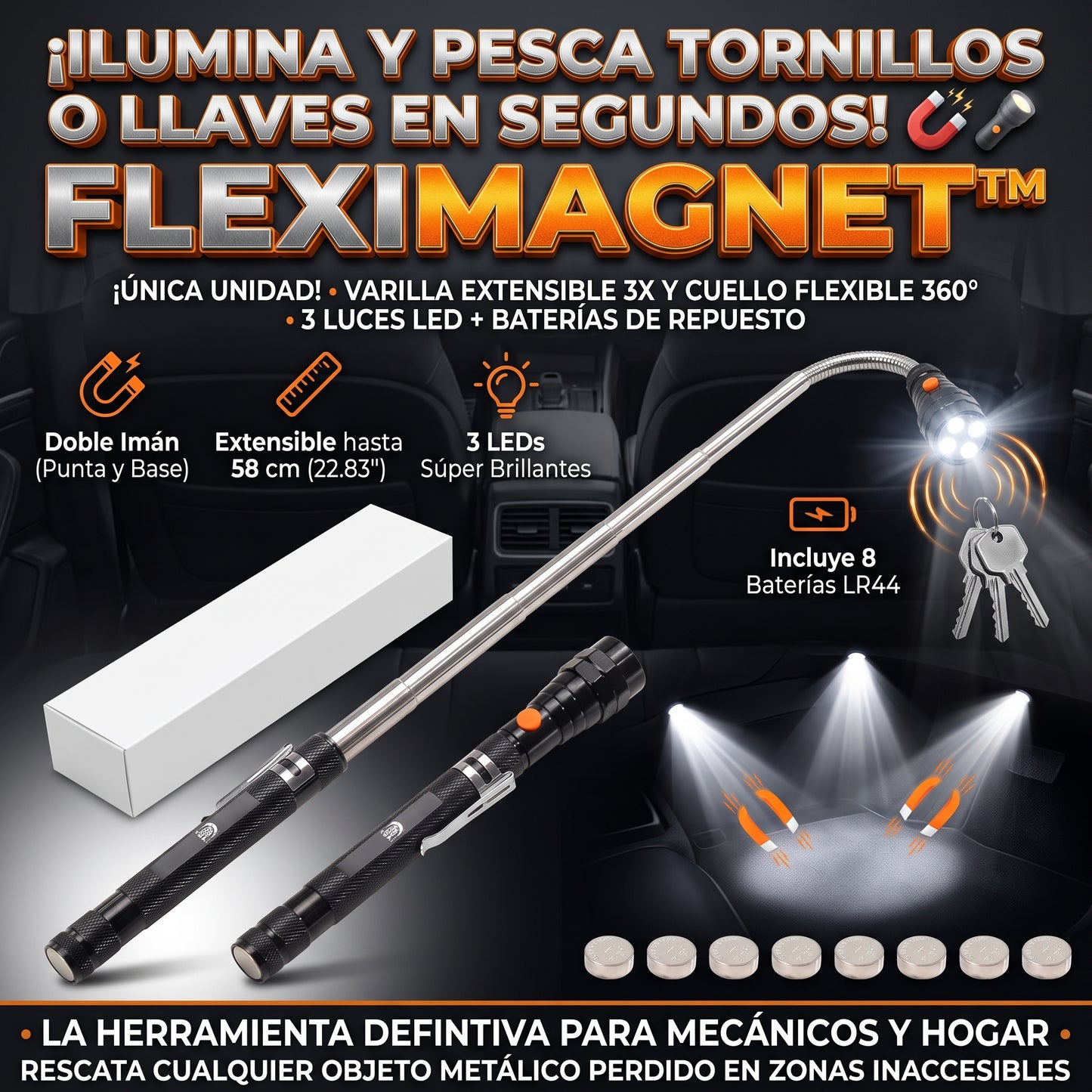 FlexiMagnet™ Linterna LED Magnética Telescópica Flexible