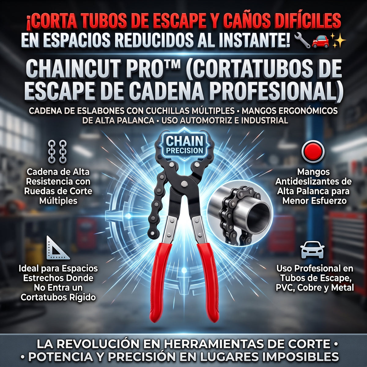 CHAINCUT™ Cortador de Tubos de Escape y Caños por Cadena