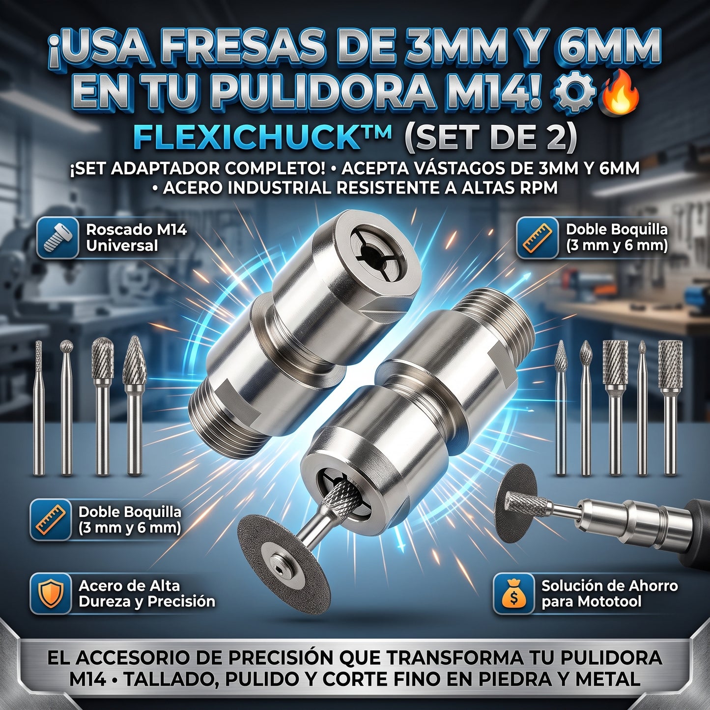 FlexiChuck™ Adaptador de Reacondicionamiento Mandril 2x1