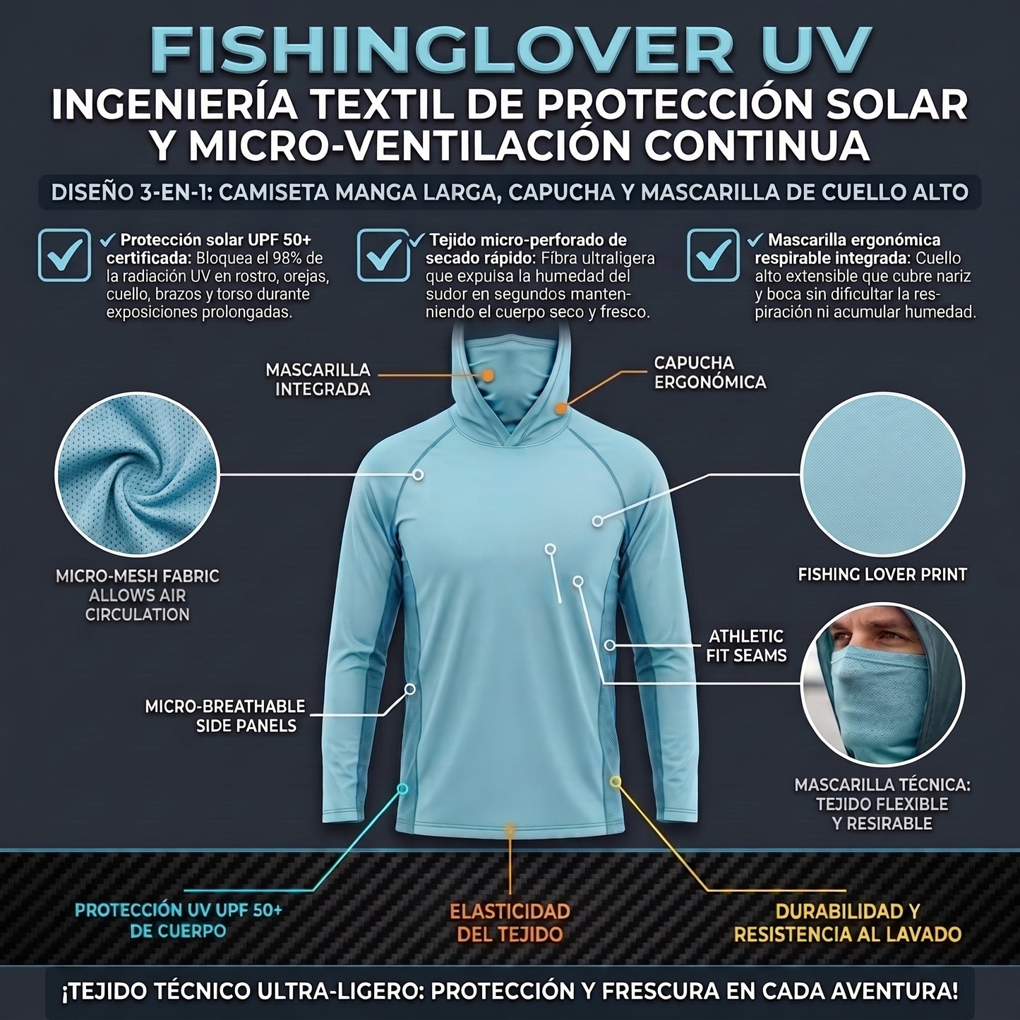 FishingLove™ Buso Deportivo Mascarilla e Hilos Anti-UV 2x1