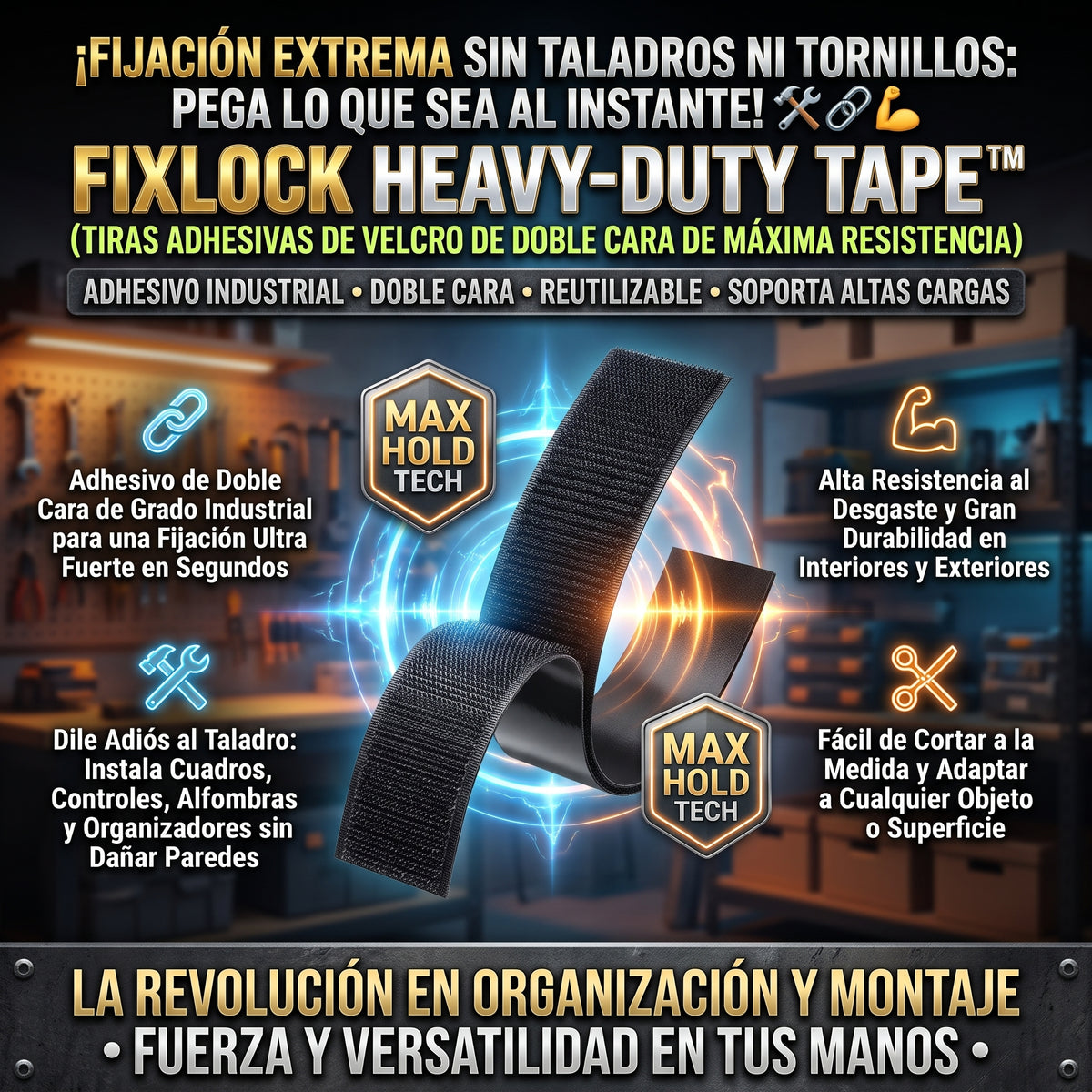 FIXLOCK HEAVY-DUTY TAPE™ Cintas Adhesivas de Doble con Velcro 12und