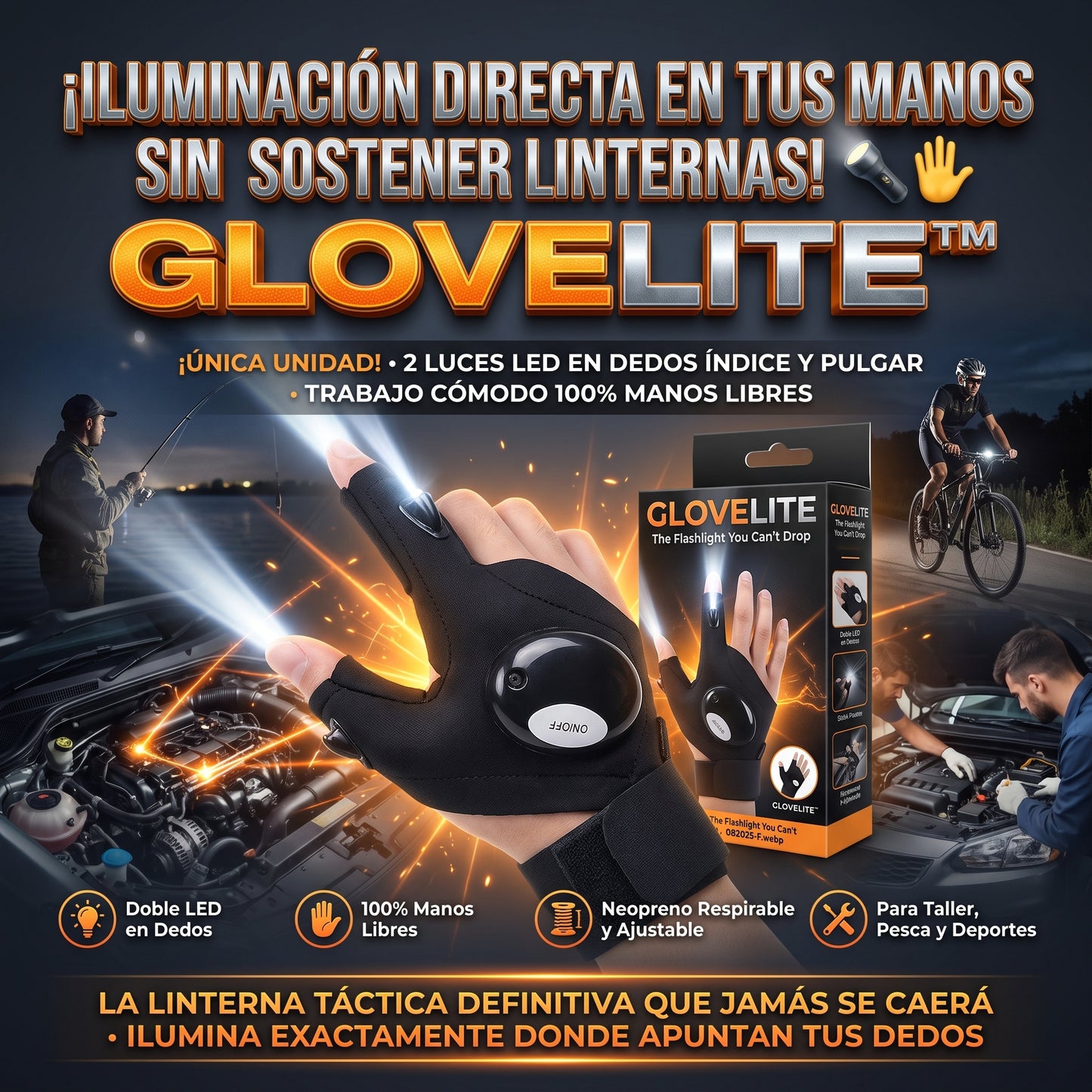 GLOVELITE™ Guantes Tácticos con Linterna LED Manos Libres