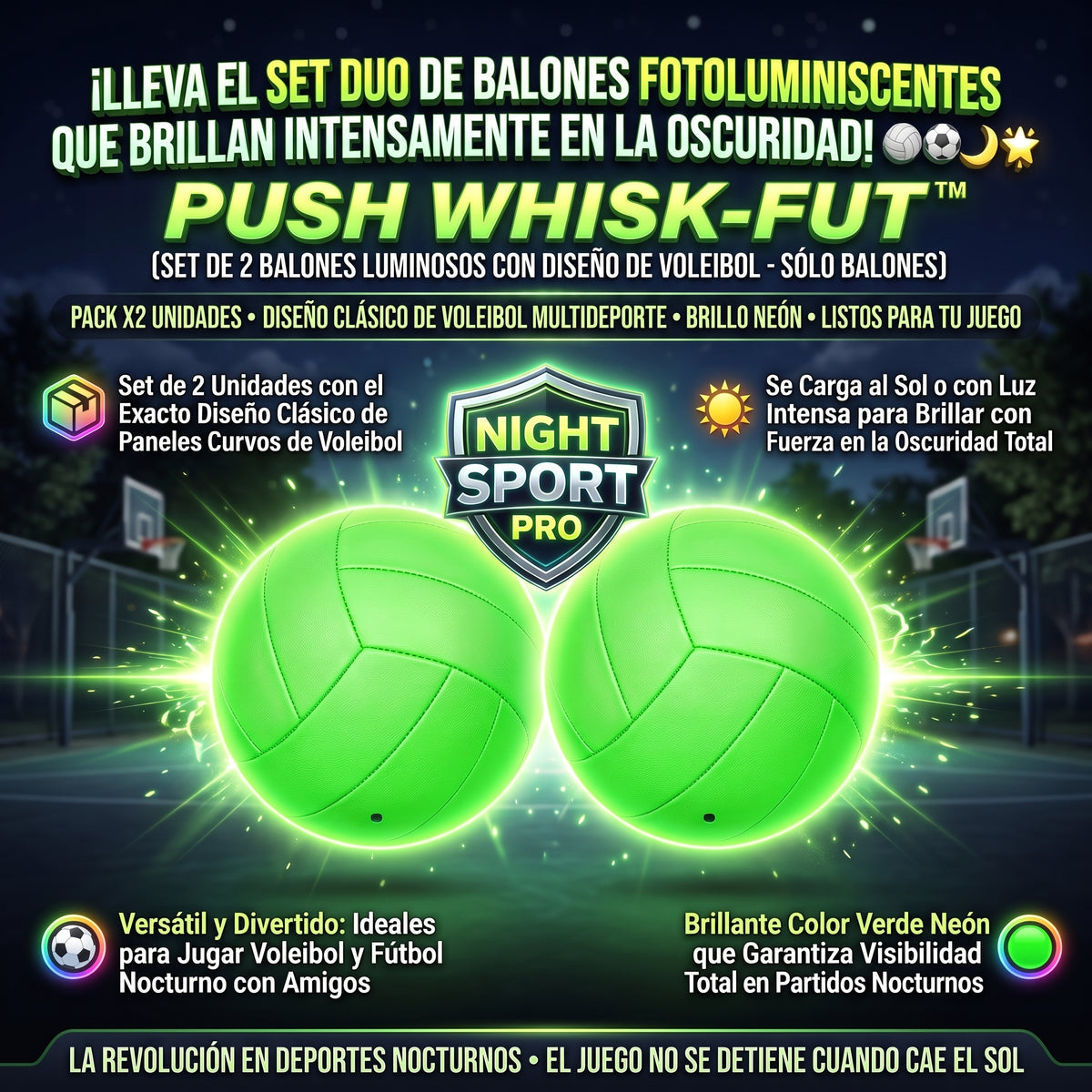 PUSH WHISK-FUT™ Set de 2 Balones Luminosos Multiuso para Voleibol y Fútbol