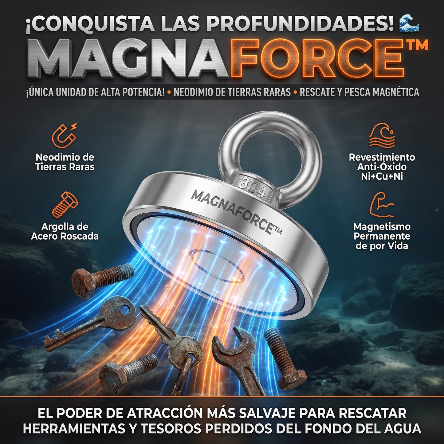 MagnaForce™ Imán de Pesca Recupera objetos metálicos pesados