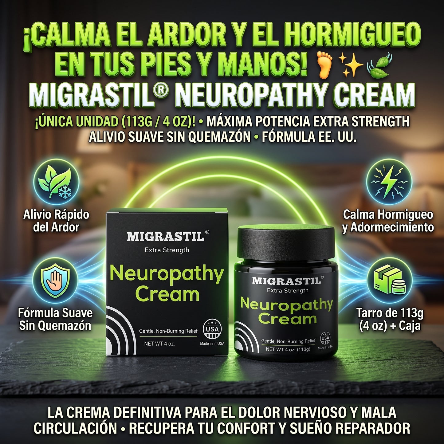 MIGRASTIL® Neuropathy Cream Alivio focalizado Contar El Dolor