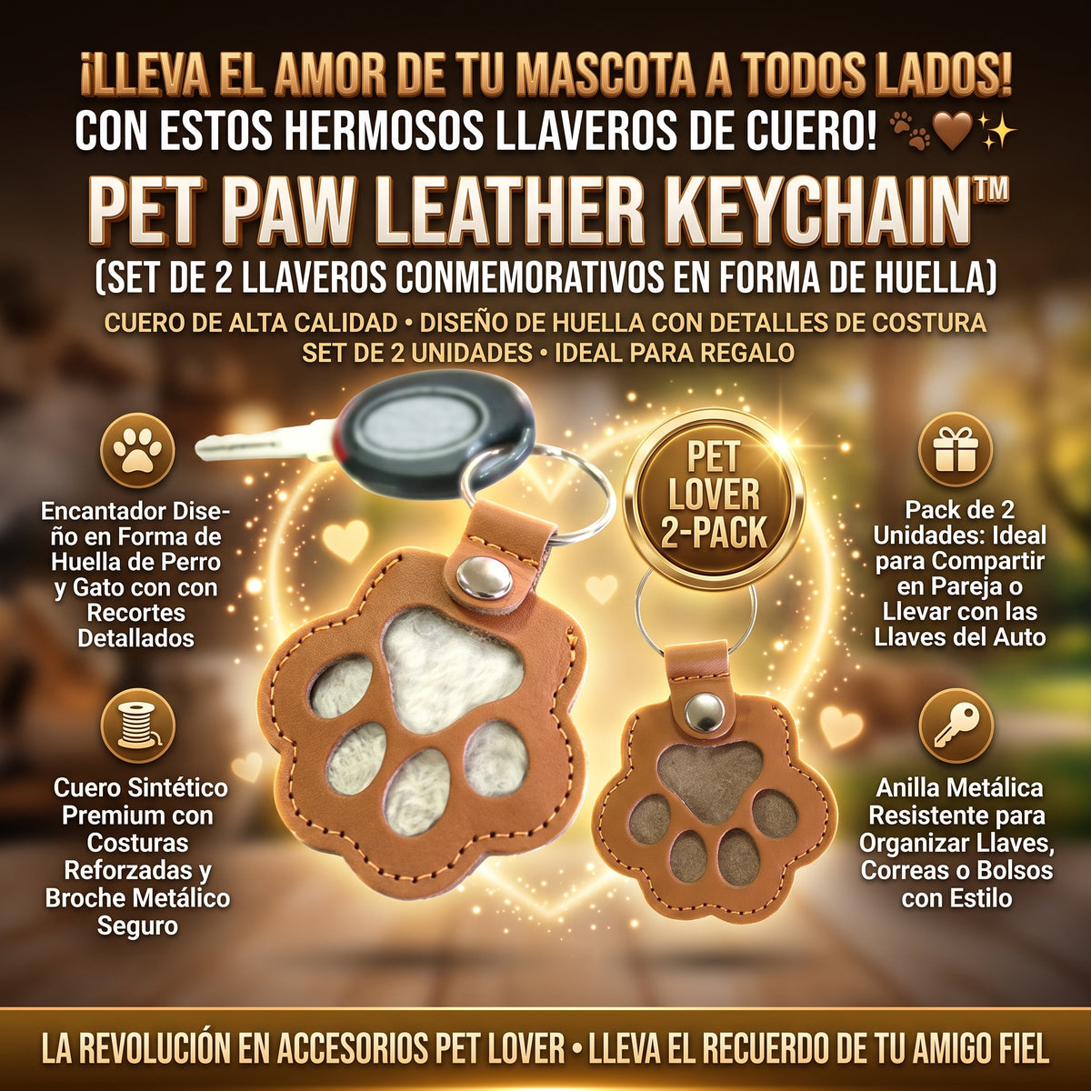 PET PAW KEYCHAIN™ Llavero Conmemorativo de Cuero para Huella de Mascota SET 2