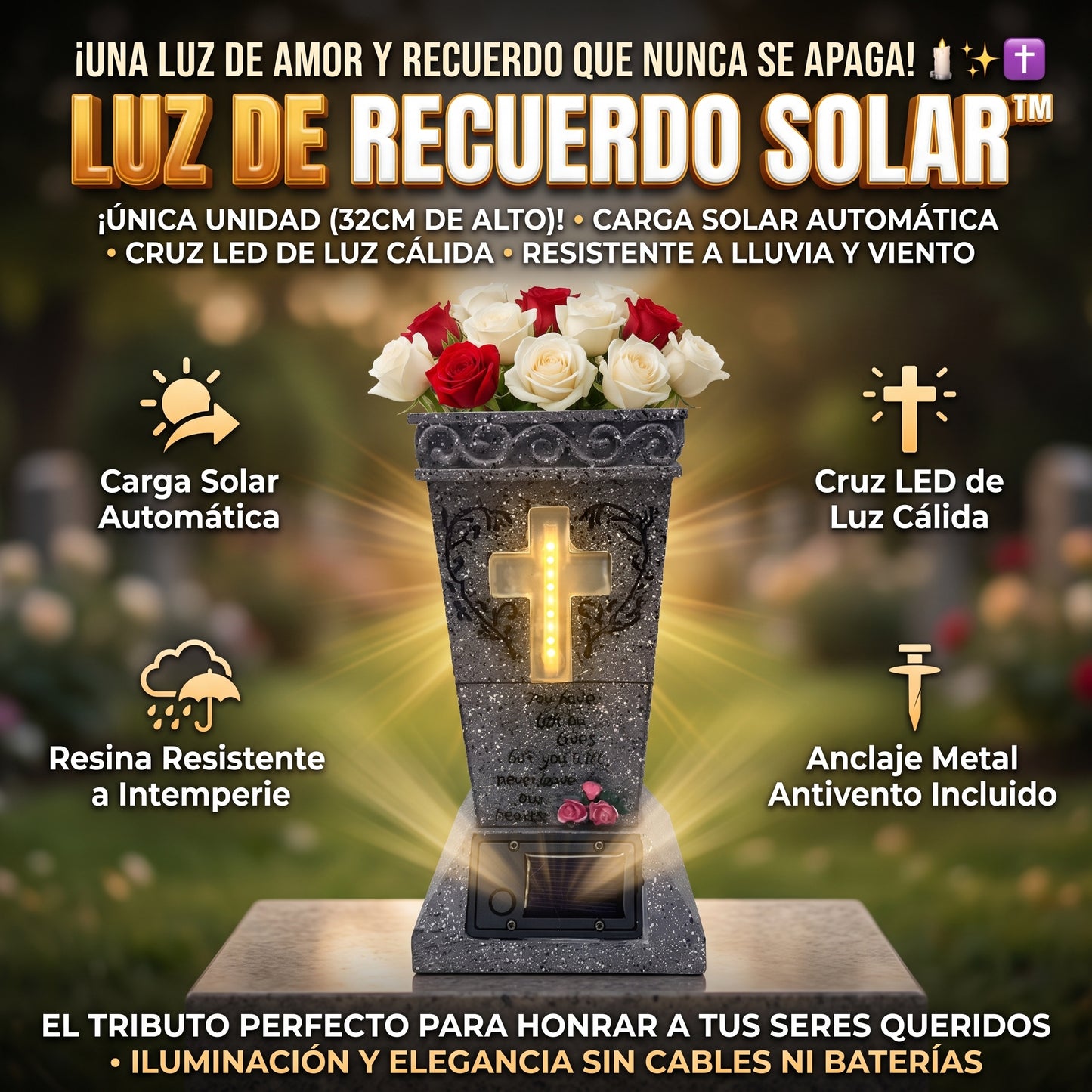 LUZ ETERNA™ Decoración conmemorativa para cementerio y jardín