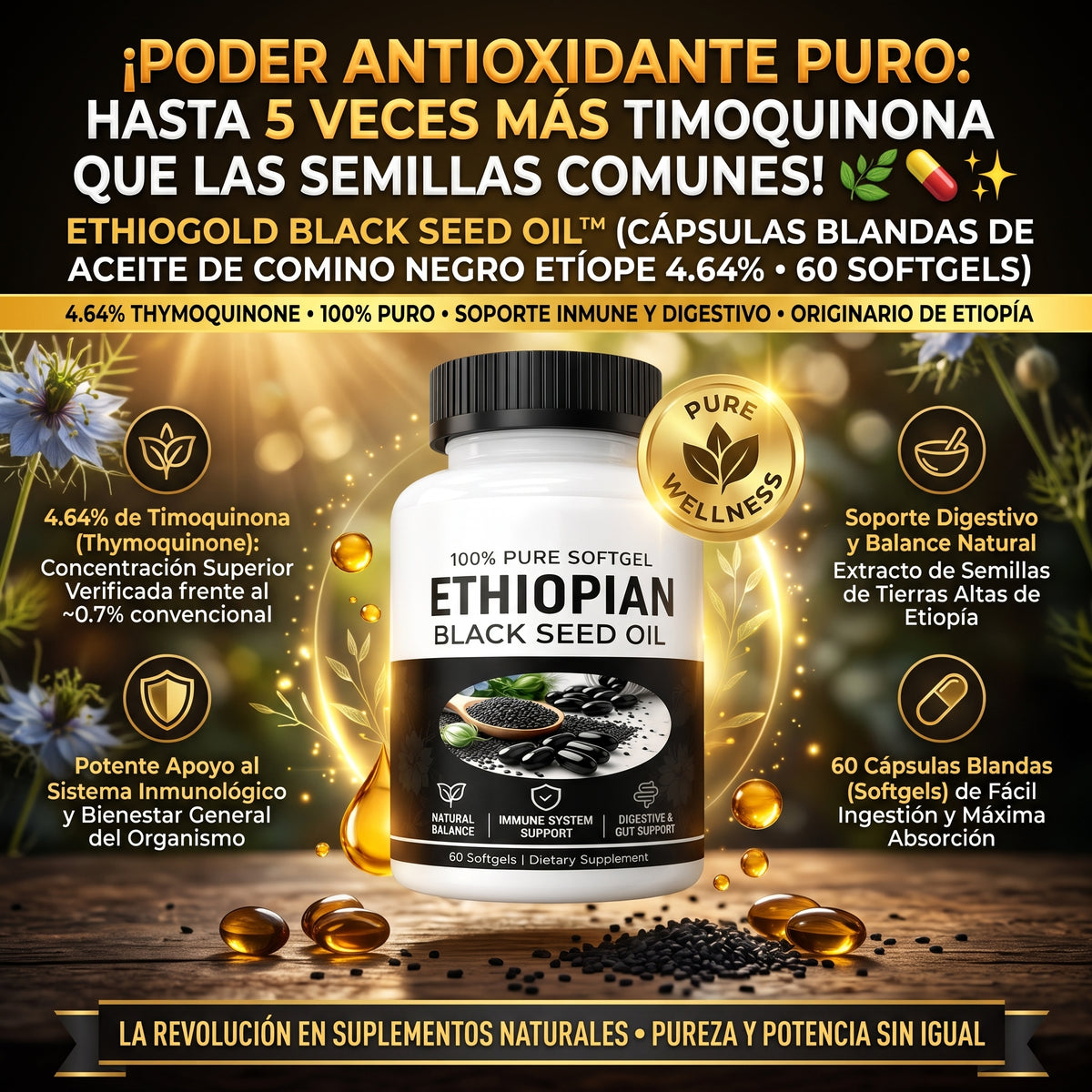ETHIOGOLD BLACK SEED OIL™ 60 Softgels Aceite de Semilla Negra Etíope