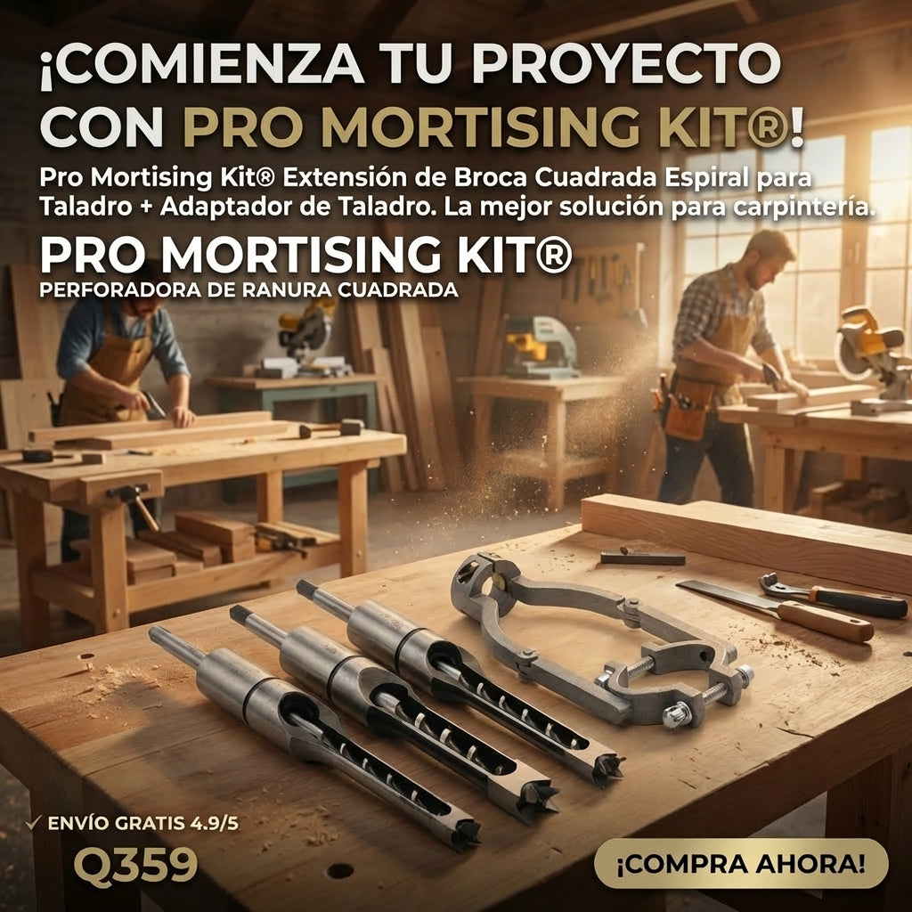 Pro Mortising Kit® Broca Cuadrada en Espiral Extensión para Taladro + Adaptador Para Taladro