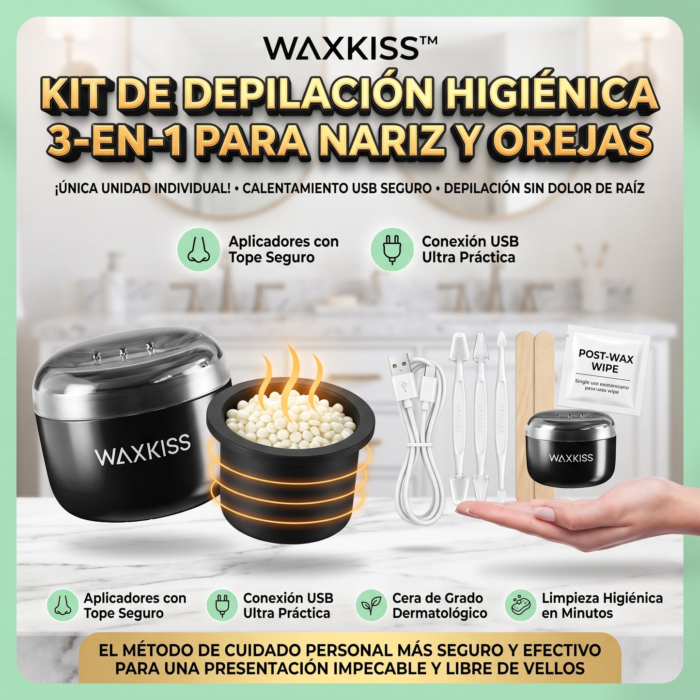WAXKISS™ Calentador de Cera 3-en-1 para Nariz, Orejas y Cejas