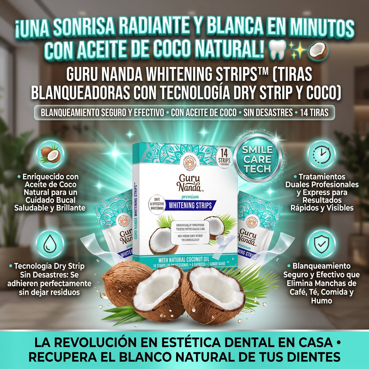 GURU NANDA WHITENING STRIPS™ Tiras Blanqueadoras de Dientes SET 14