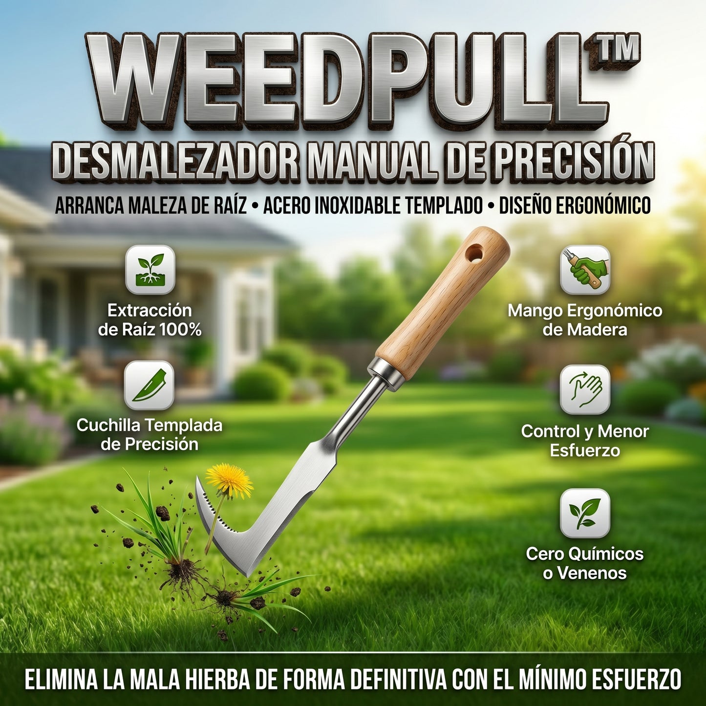 WeedPull™ Desmalezadora Manual de Acero Inoxidable con Sistema de Palanca