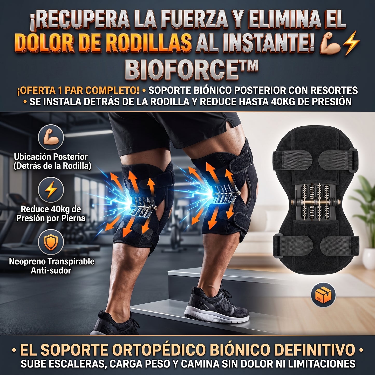 BIOFORCE™ Rodillera Biónica de Soporte Articular con Resortes de Asistencia