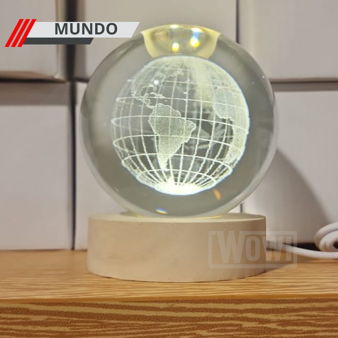 Bola de Cristal 3D  Diseño de Sistema Solar con Iluminación y Base de Madera