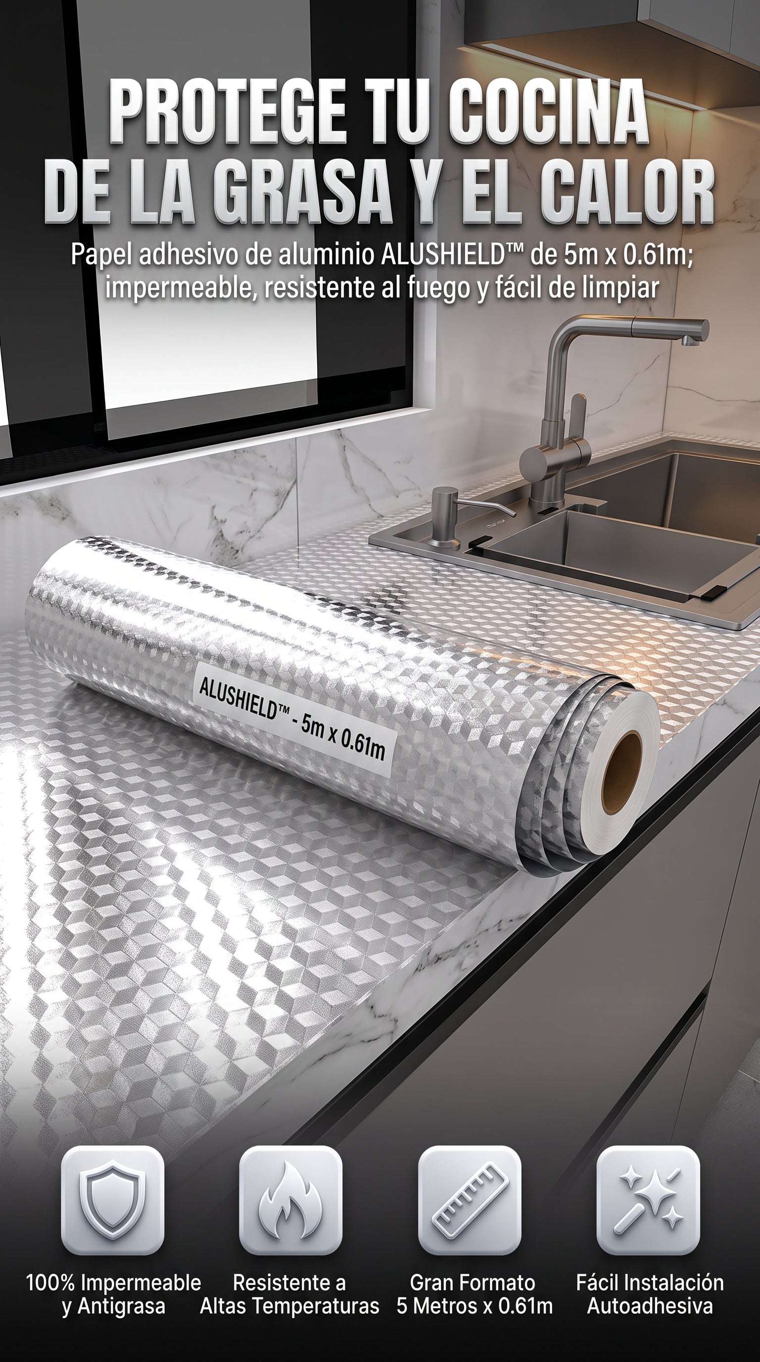 ALUSHIELD™ Papel Adhesivo de Aluminio Protector Antigrasa
