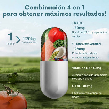 NAD + Resveratrol PREMIUM  - Cápsulas de Reparación Celular Antienvejecimiento y Energía Extra