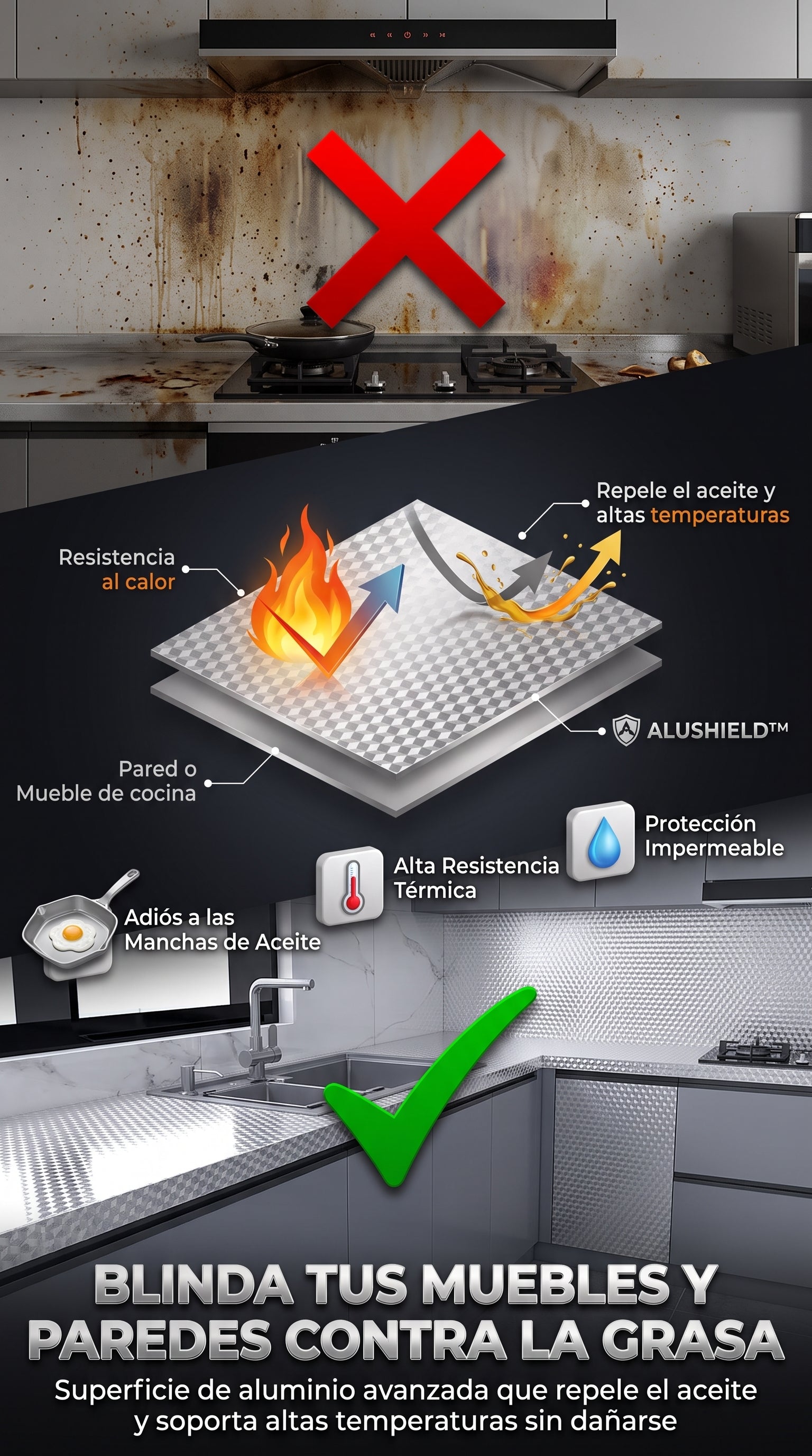 ALUSHIELD™ Papel Adhesivo de Aluminio Protector Antigrasa