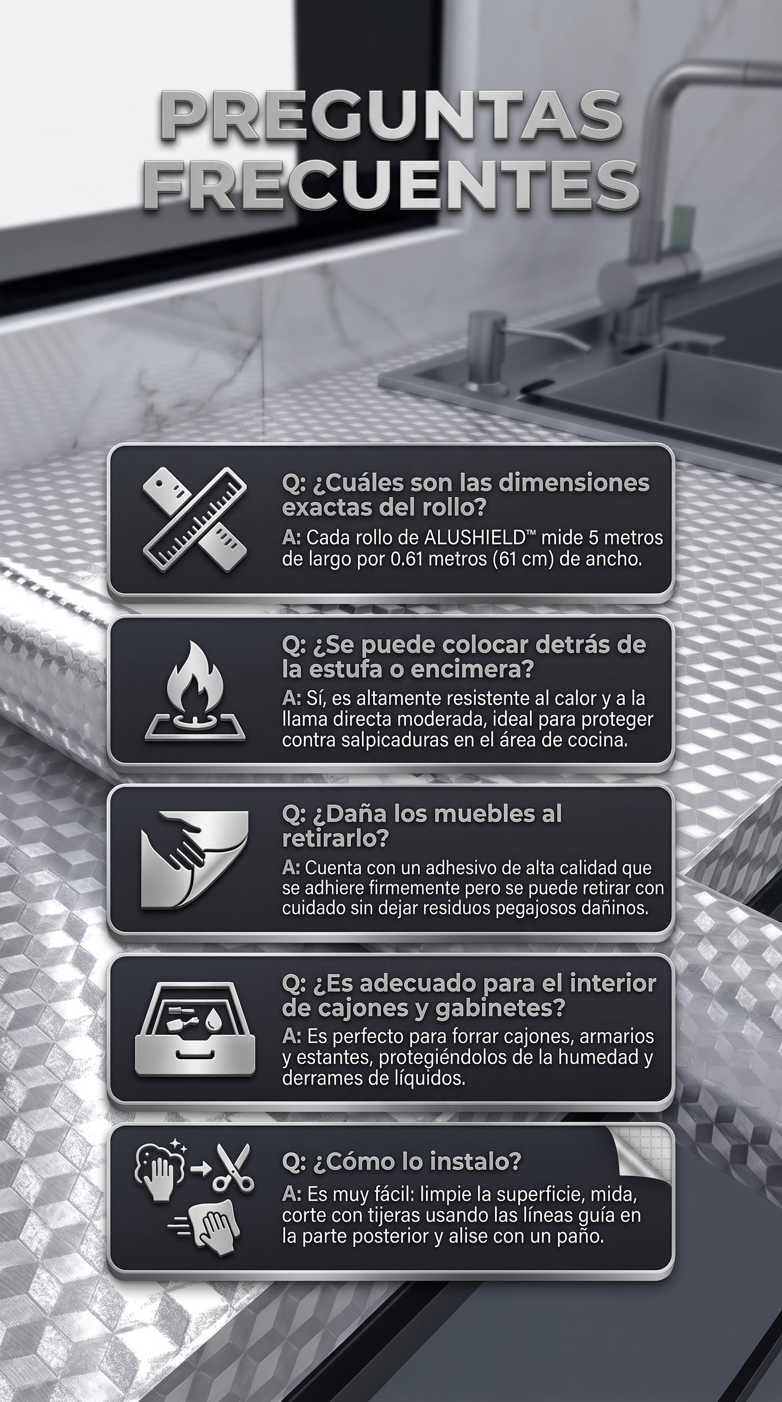 ALUSHIELD™ Papel Adhesivo de Aluminio Protector Antigrasa