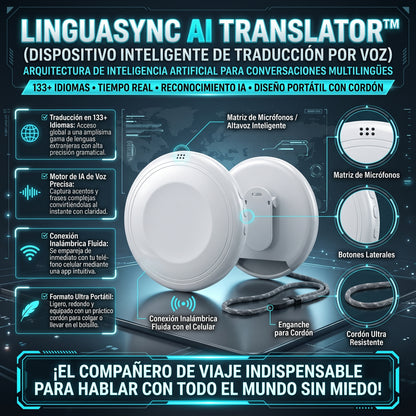 LINGUASYNC AI TRANSLATOR™ Traductor Inteligente de Voz Portátil con IA