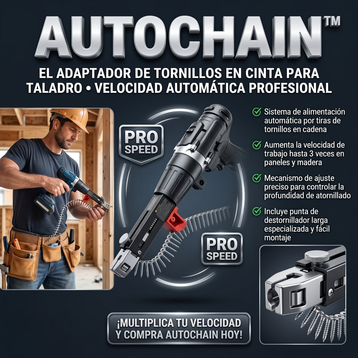 AUTOCHAIN™ Adaptador de Pistola de Tornillos en Cadena para Taladro
