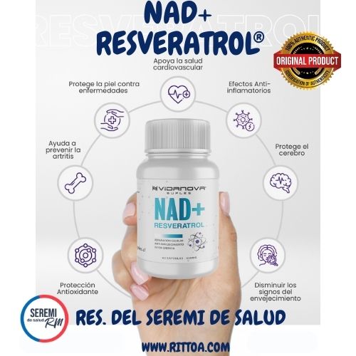 NAD + Resveratrol PREMIUM  - Cápsulas de Reparación Celular Antienvejecimiento y Energía Extra