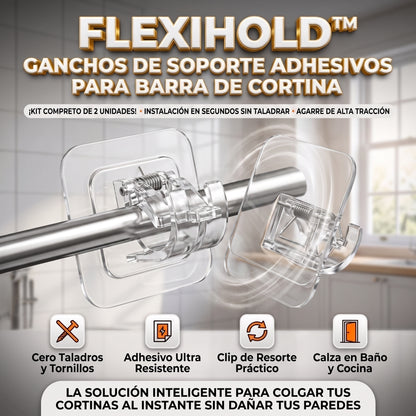 FlexiHold™ Ganchos Adhesivos de Soporte para Barra de Cortina