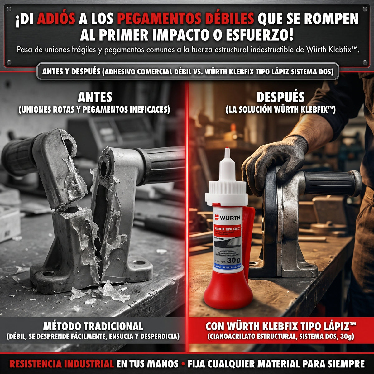 WÜRTH KLEBFIX™ 30g Adhesivo Estructural de Cianocrilato 2X1
