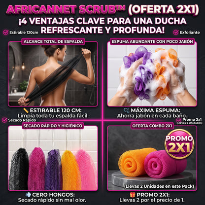 AFRICANNET™ Malla exfoliante corporal de baño 2x1