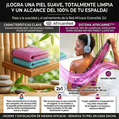AFRICANNET™ Malla exfoliante corporal de baño 2x1