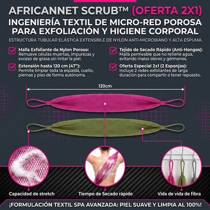 AFRICANNET™ Malla exfoliante corporal de baño 2x1