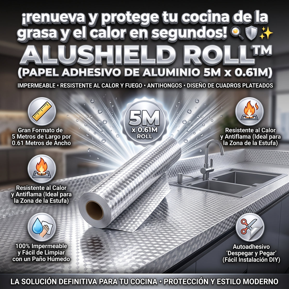 ALUSHIELD™ Papel Adhesivo de Aluminio Protector Antigrasa