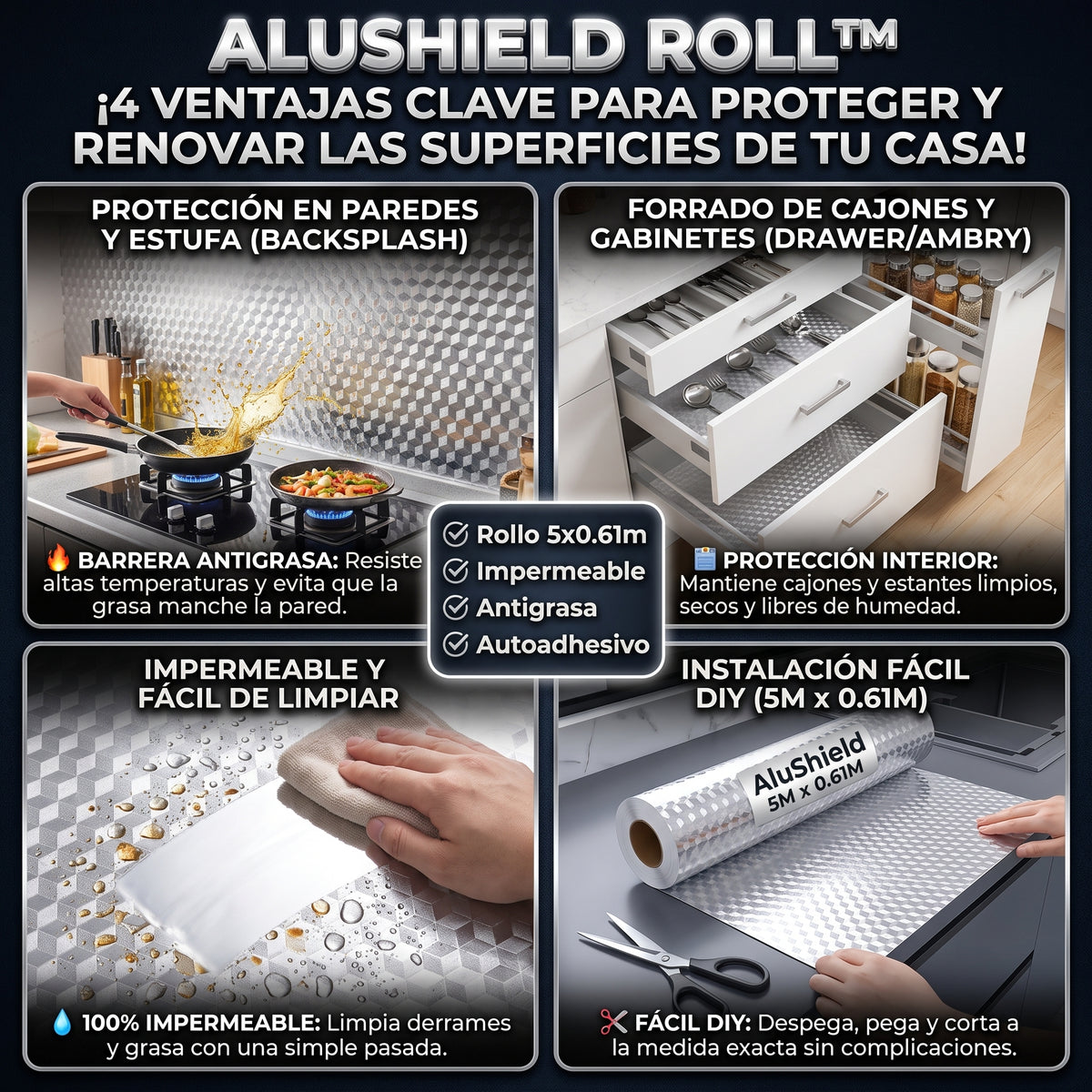 ALUSHIELD™ Papel Adhesivo de Aluminio Protector Antigrasa