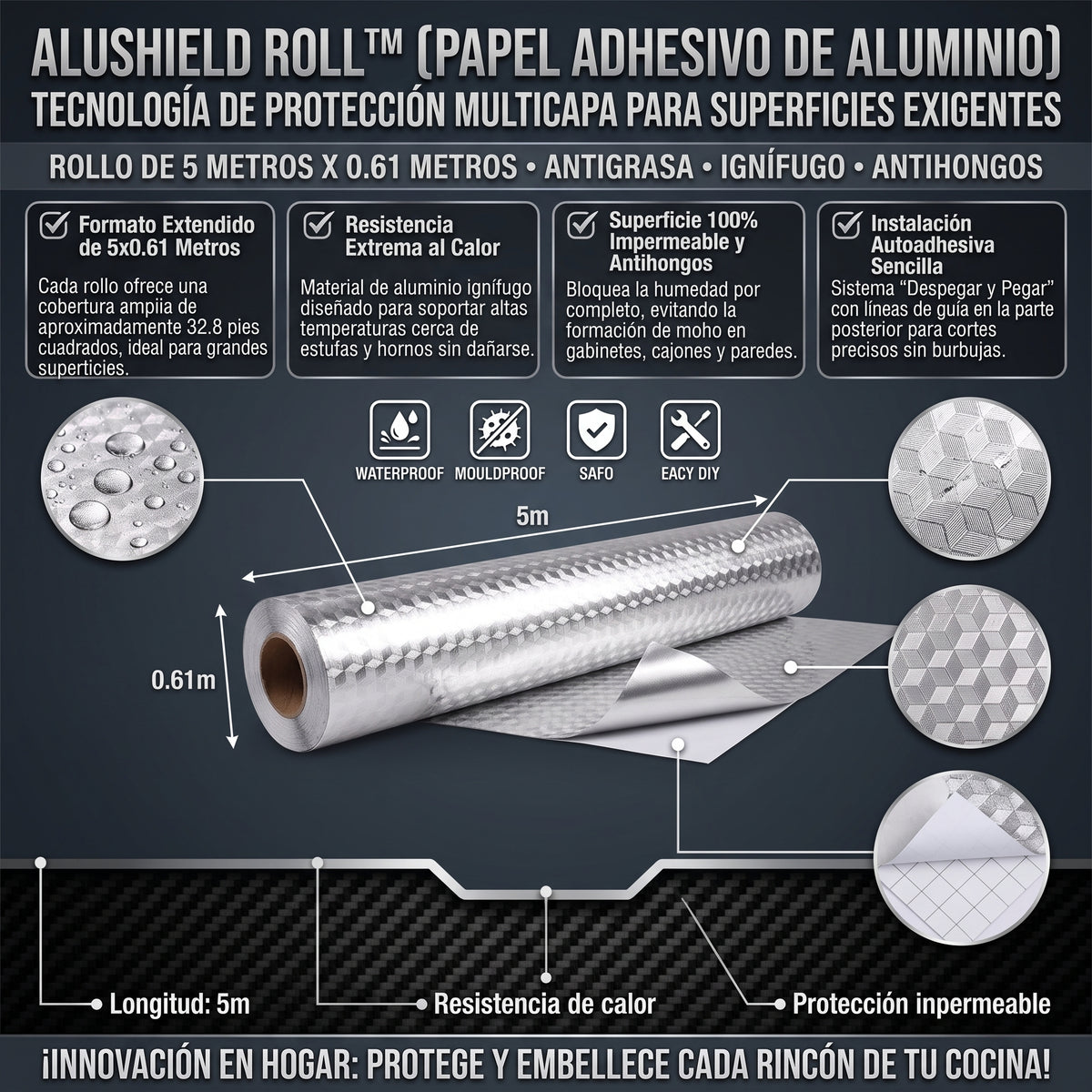 ALUSHIELD™ Papel Adhesivo de Aluminio Protector Antigrasa