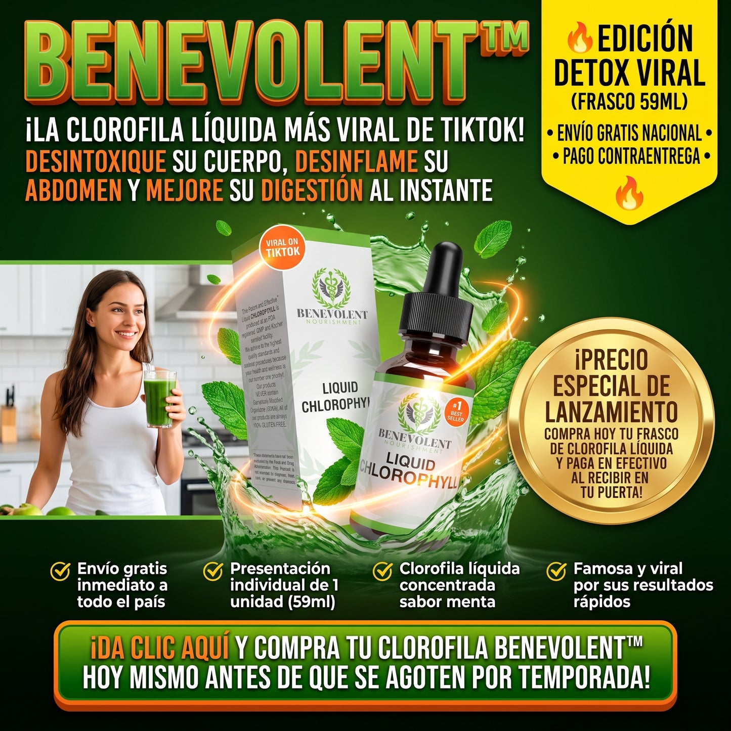 Benevolent Nourishment™ Clorofila Líquida Natural Vegana