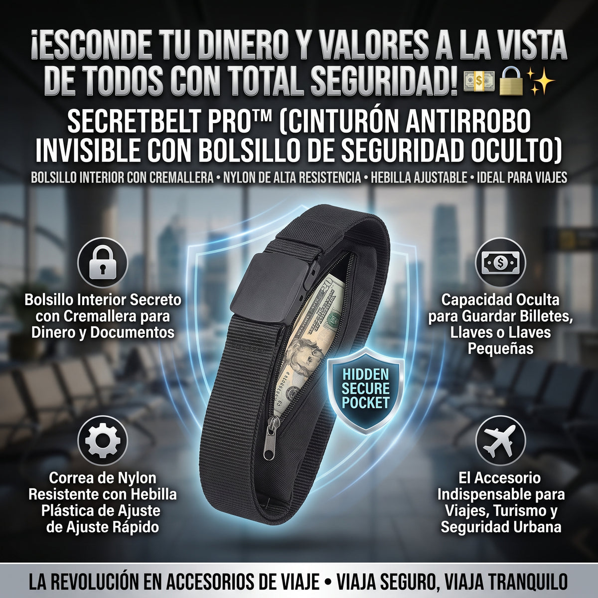 SECRETBELT™ Cinturón de Seguridad Antirrobo Oculto con Bolsillo Secreto