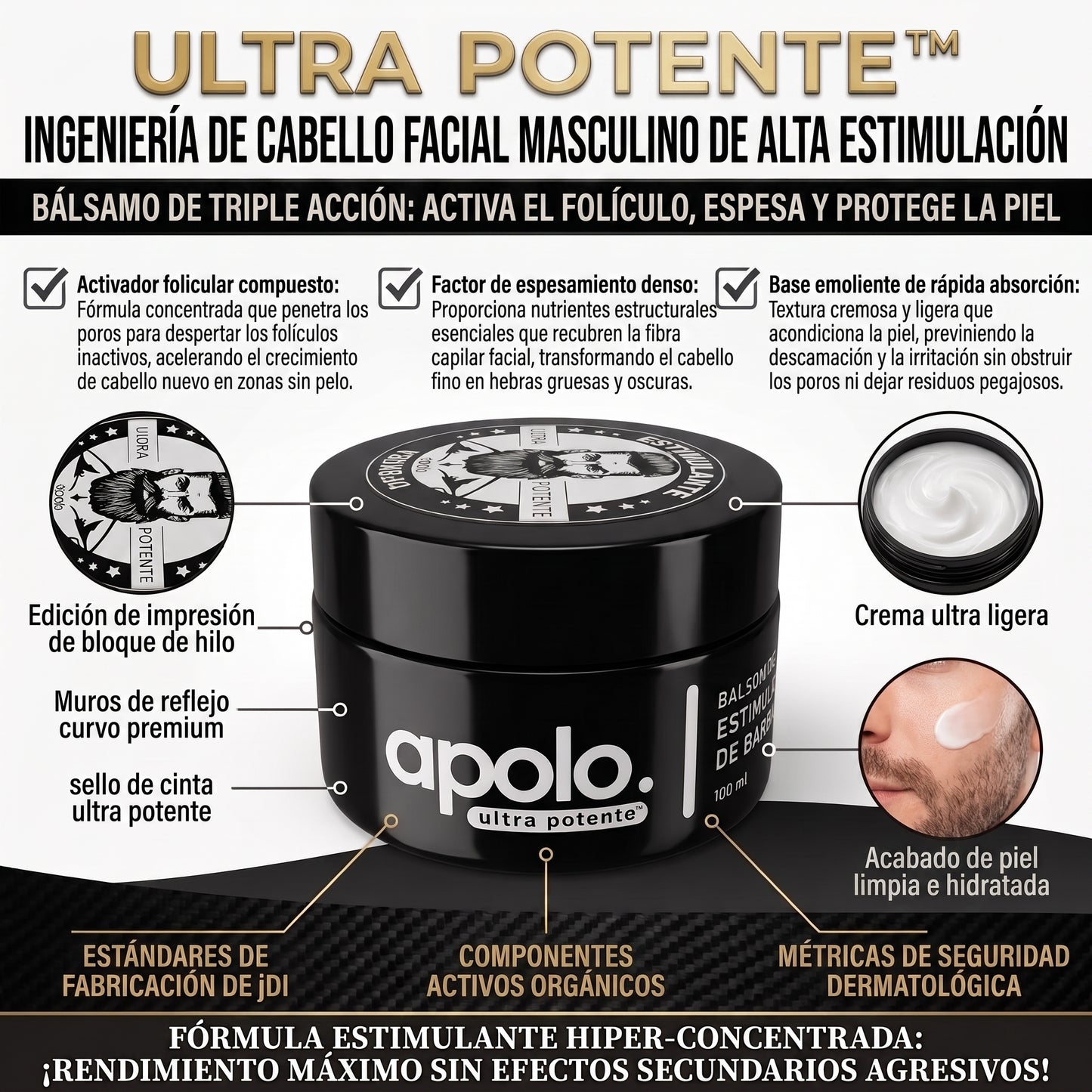 Apolo. ultra potente™Tratamientos de crecimiento capilar facial
