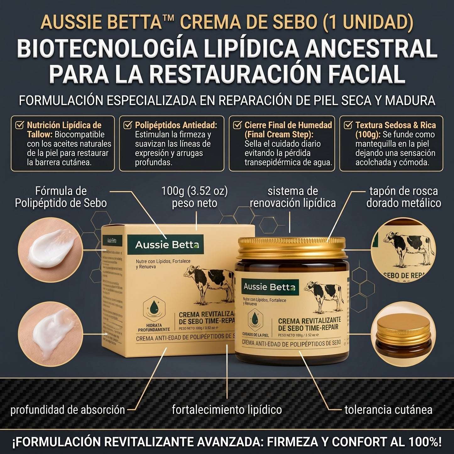Aussie Betta™ Crema Revitalizante Antiedad de Sebo y Polipéptidos