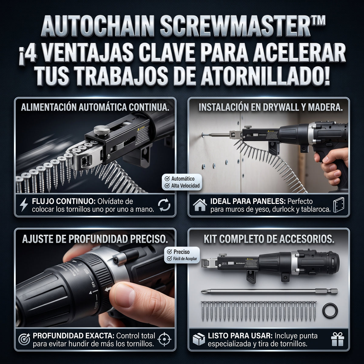 AUTOCHAIN™ Adaptador de Pistola de Tornillos en Cadena para Taladro