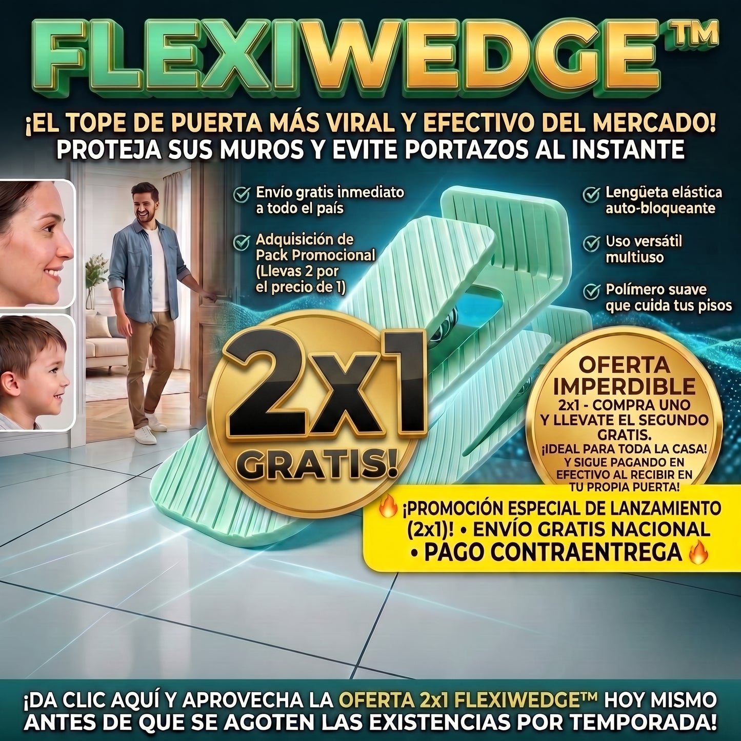 FlexiWedge™ Tope de Puerta Inteligente 2x1