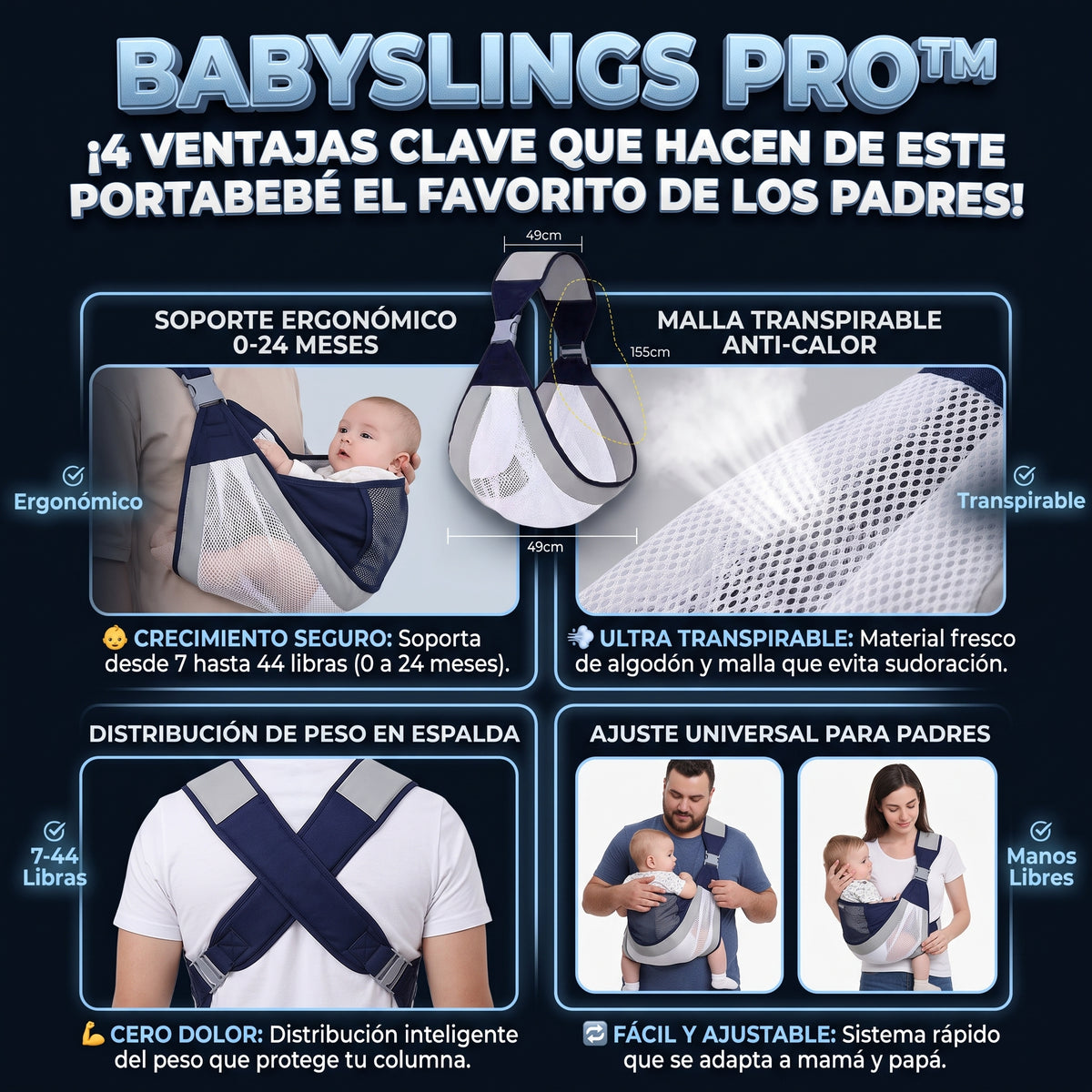 BABYSLINGS™ Portabebés Ergonómico Tipo Bandolera