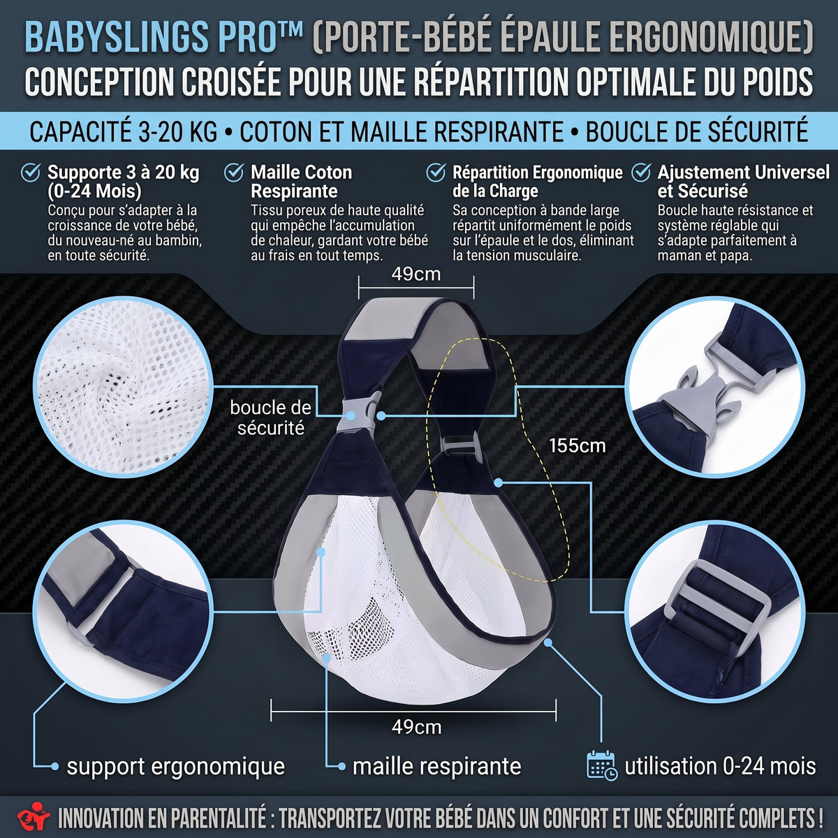 BABYSLINGS™ Portabebés Ergonómico Tipo Bandolera