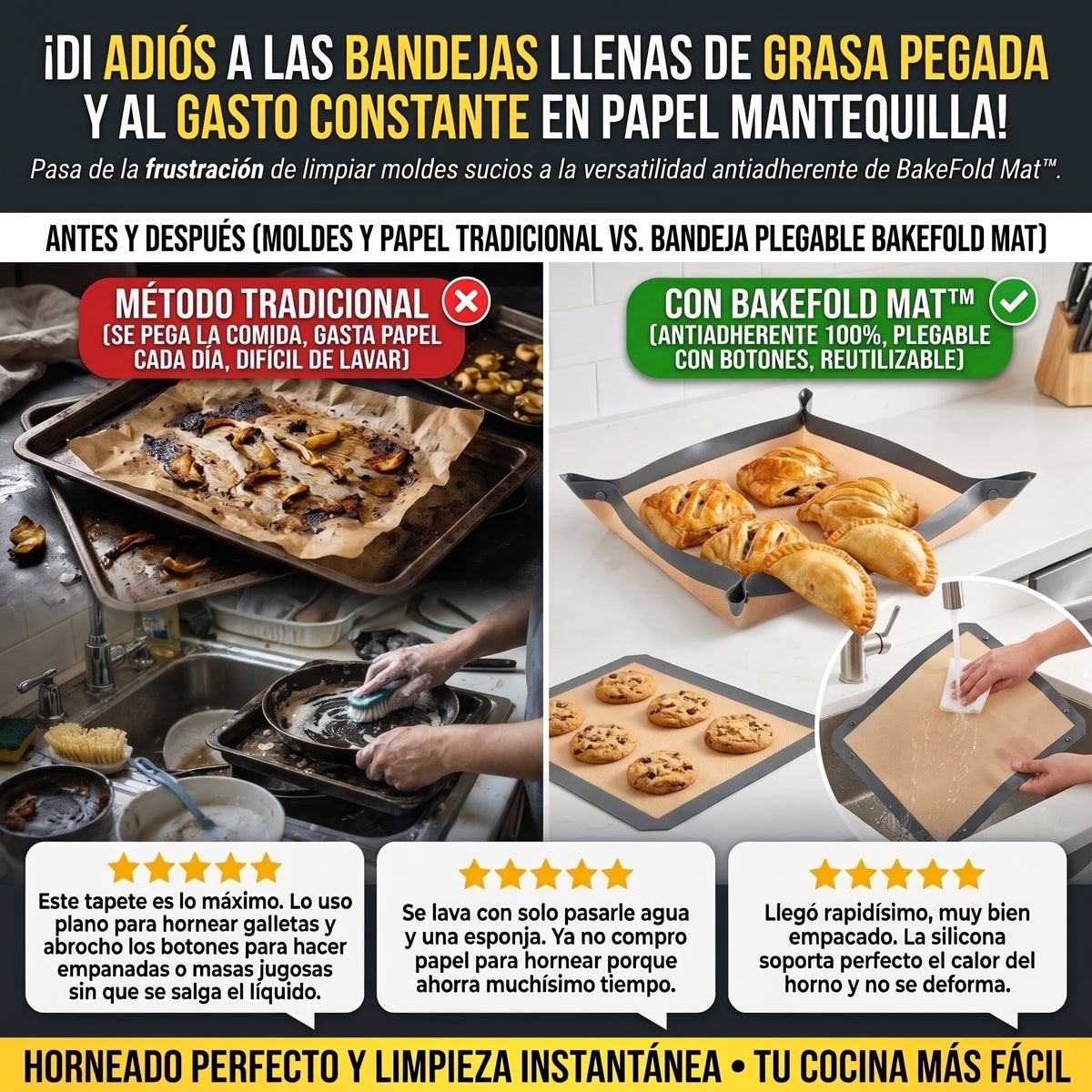 BAKEFOLD MAT™ Alfombrilla de Silicona Antiadherente Plegable para Hornear