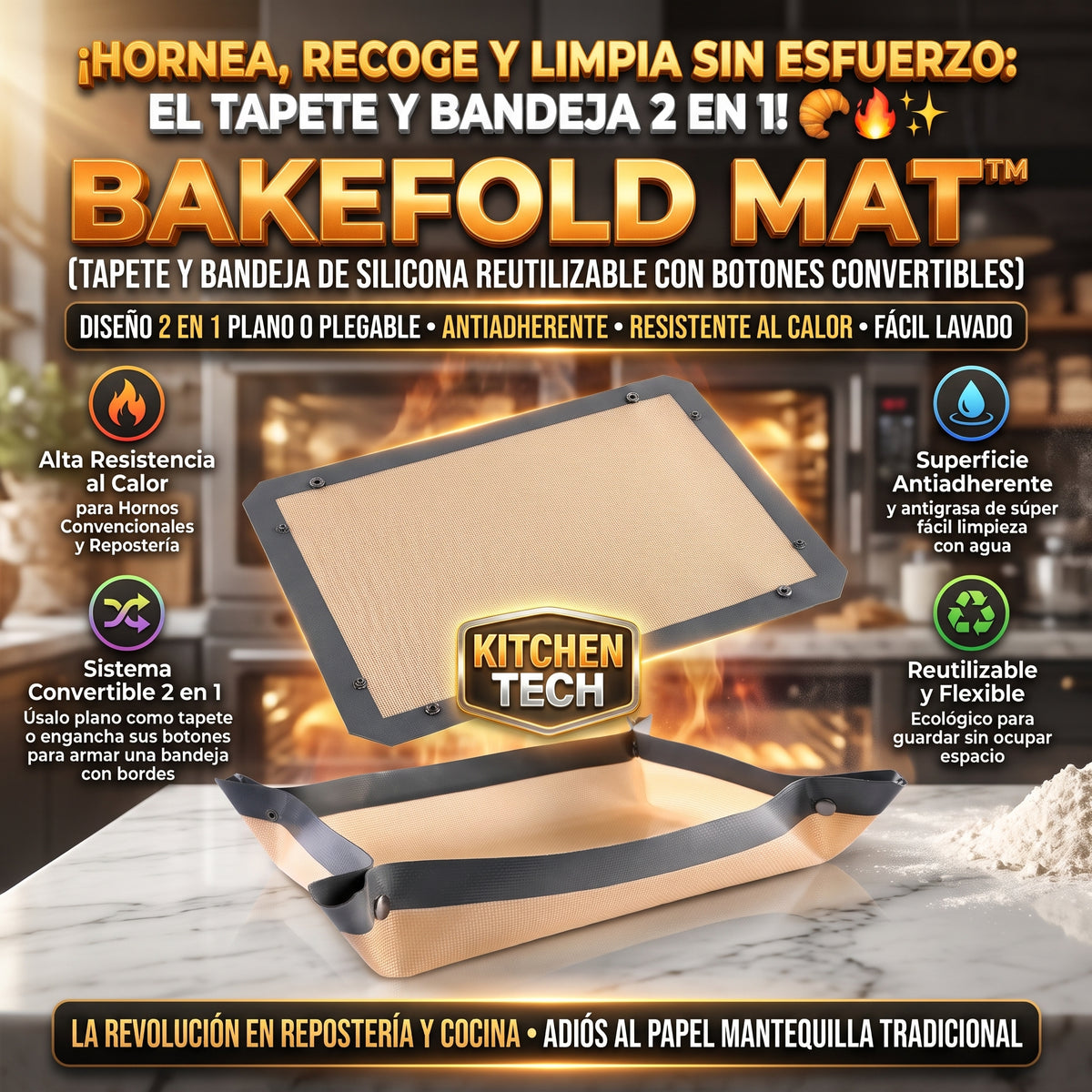 BAKEFOLD MAT™ Alfombrilla de Silicona Antiadherente Plegable para Hornear