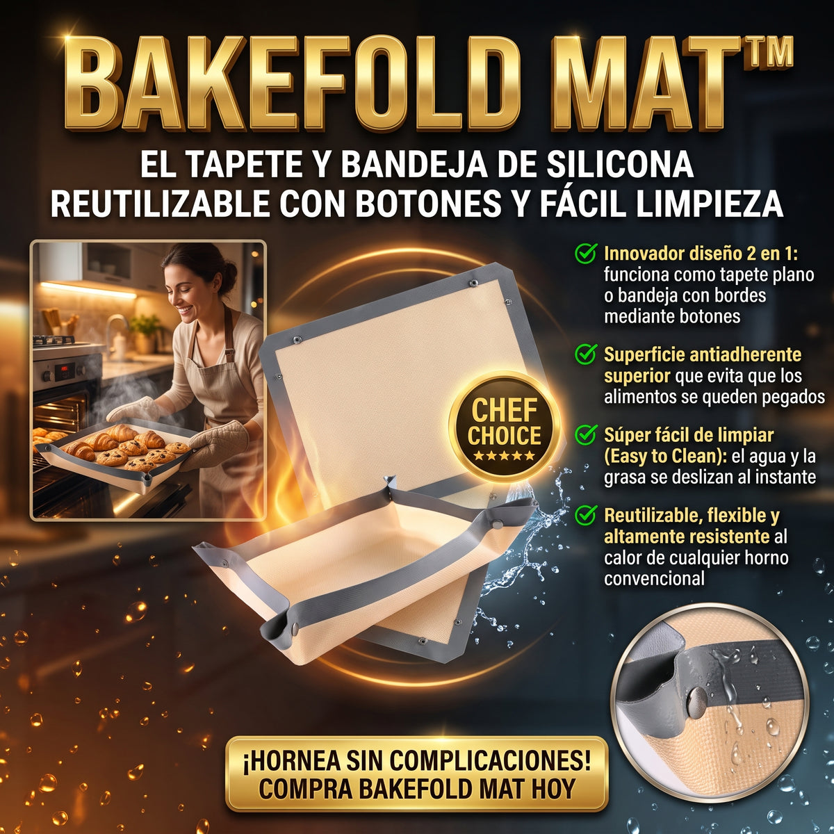 BAKEFOLD MAT™ Alfombrilla de Silicona Antiadherente Plegable para Hornear
