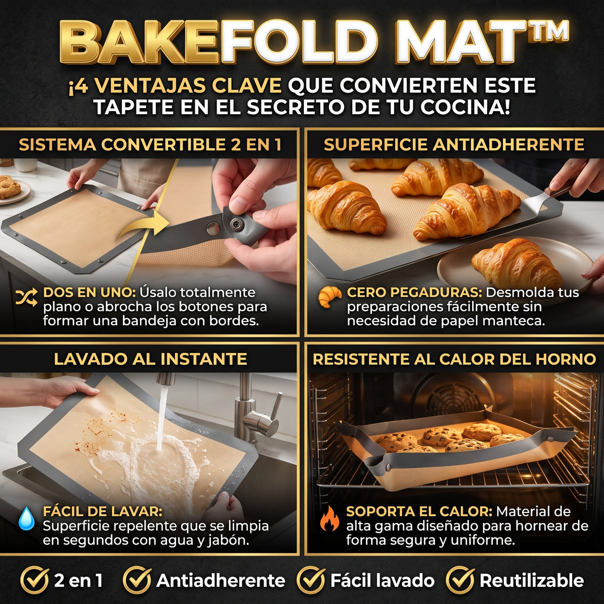 BAKEFOLD MAT™ Alfombrilla de Silicona Antiadherente Plegable para Hornear