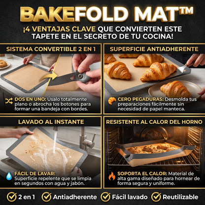 BAKEFOLD MAT™ Alfombrilla de Silicona Antiadherente Plegable para Hornear