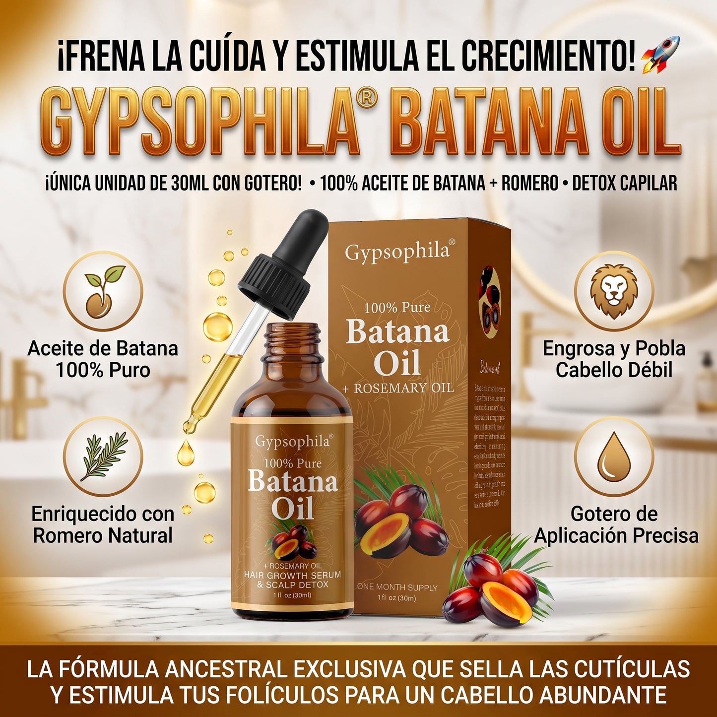 Gypsophila® Batana Oil + Rosemary érum de Crecimiento Capilar
