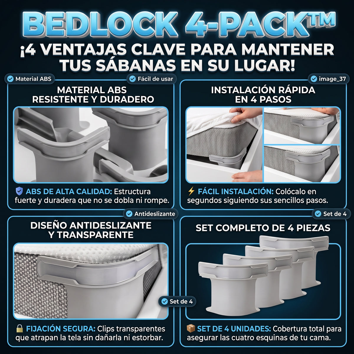 BEDLOCK™ (Set de 4 Piezas) Sujeta Sábanas de Cama