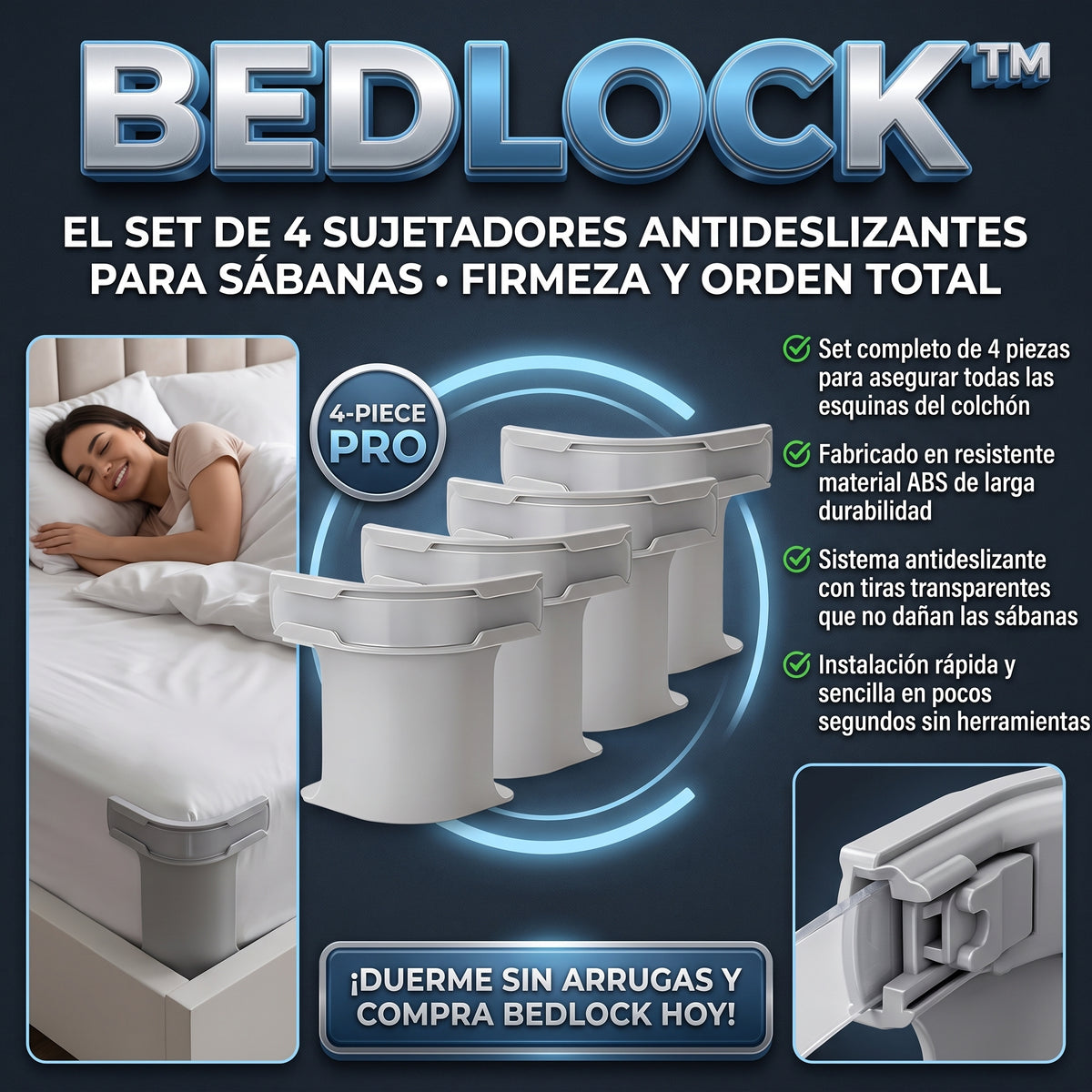 BEDLOCK™ (Set de 4 Piezas) Sujeta Sábanas de Cama